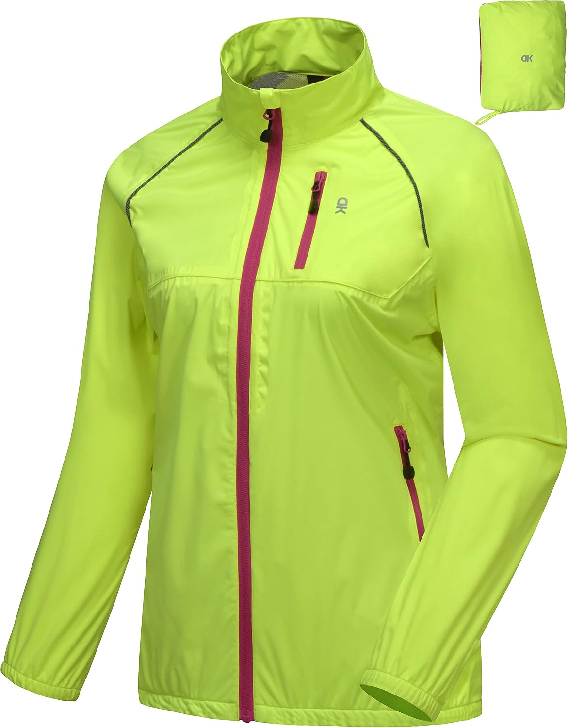 Little Donkey Andy Women's Lightweight Waterproof Cycling Stretch Jacket, Ultralight Windbreaker, Packable Yellow Size L