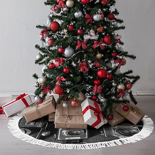 Miniatura 7 de Christmas Tree Skirt Retro Cool Camera Collection Printed Large Xmas Tree Base for Winter New Year Holiday Party Decor Indoor Outdoor