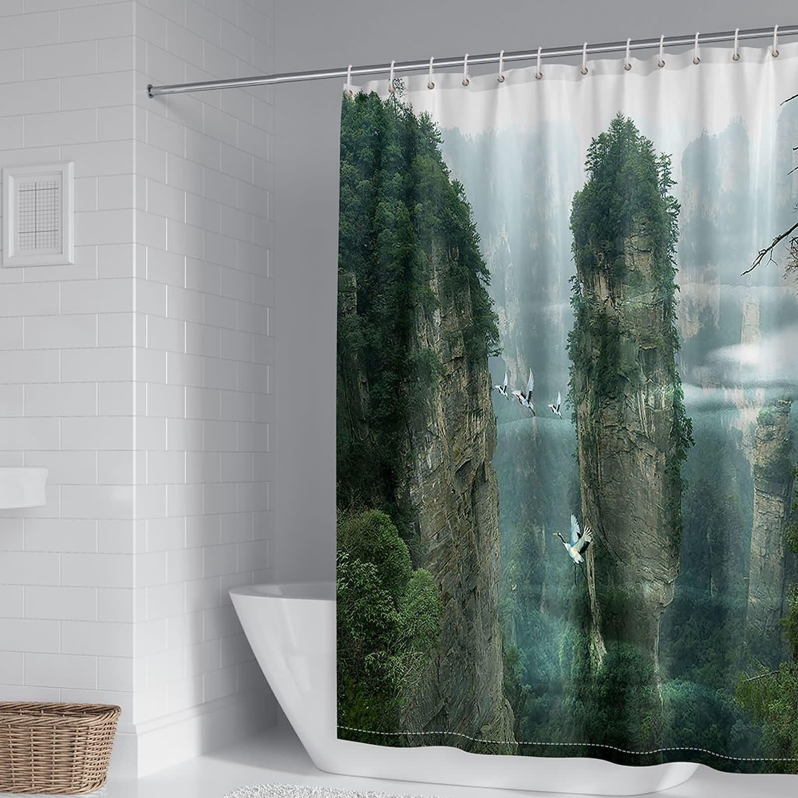 Rideau de douche polyester KnSam vert blanc 240x200cm imperméable pour baignoire et salle de bain