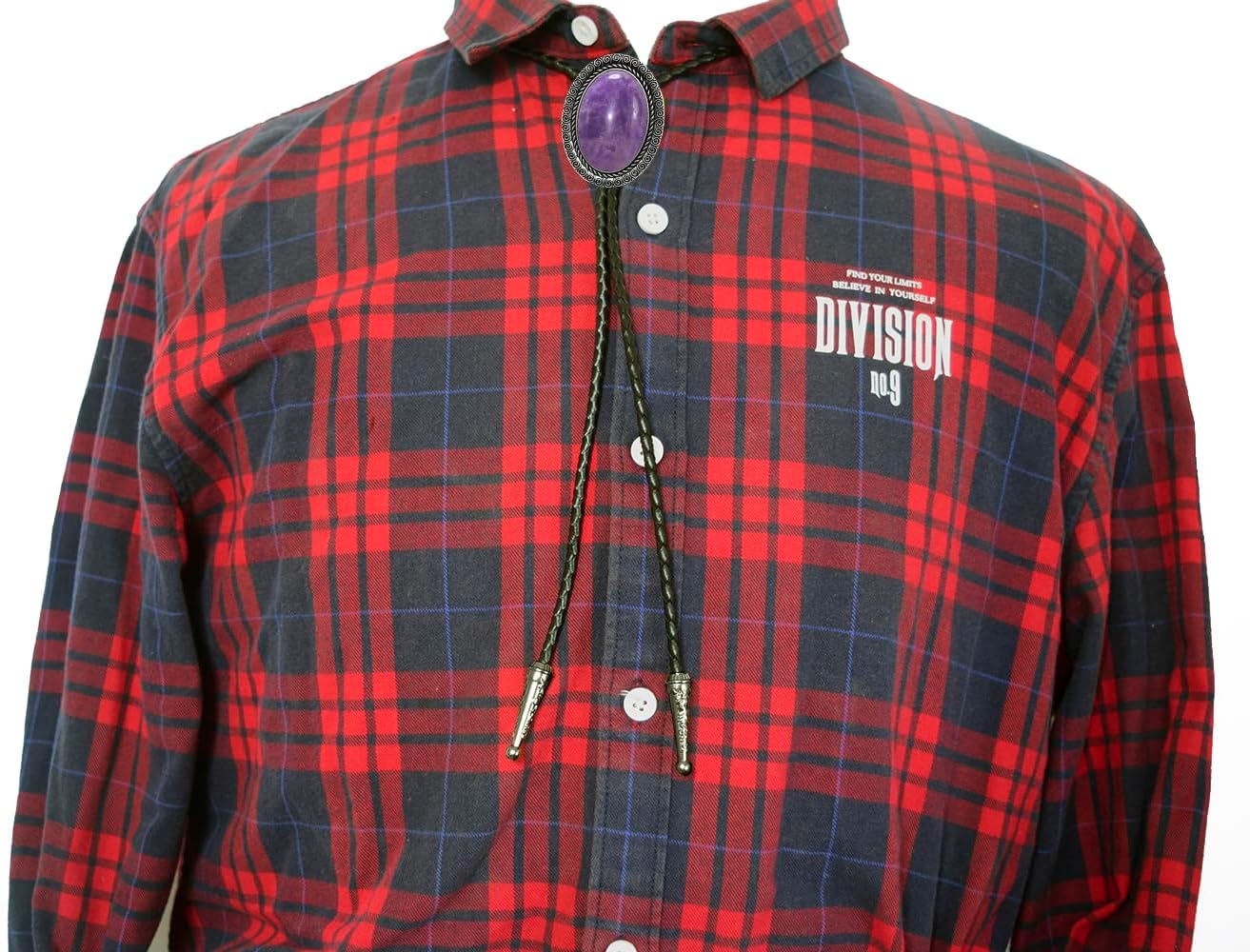 Moranse Bolo Tie With Emerald Blue and Black or More Colors Stone Celtic Style Genuine and Cowhide Rope - Image 3