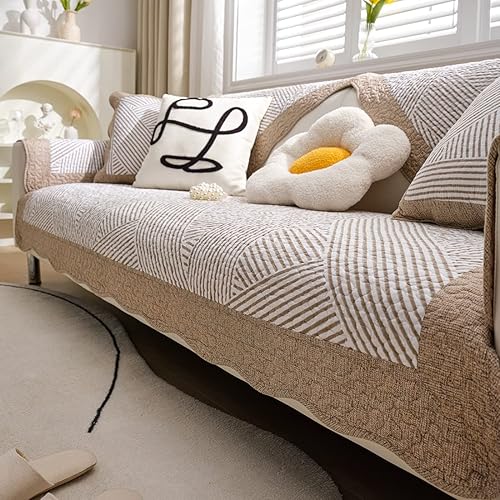 Miniatura 12 de vctops - Funda de sofá de Navidad a cuadros Buffalo Check de algodón, fundas de sofá seccional acolchadas de patchwork, funda de sofá antideslizante