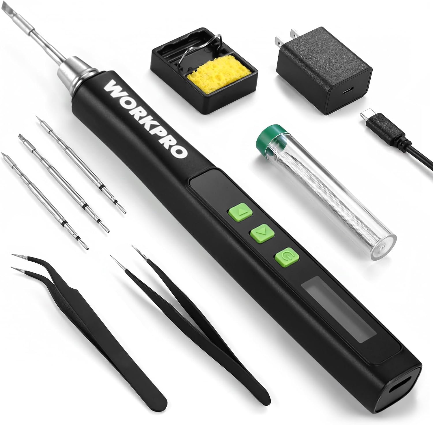 WORKPRO DC Soldering Iron Kit, Fast Heating Soldering Iron Pen with 3 Tips