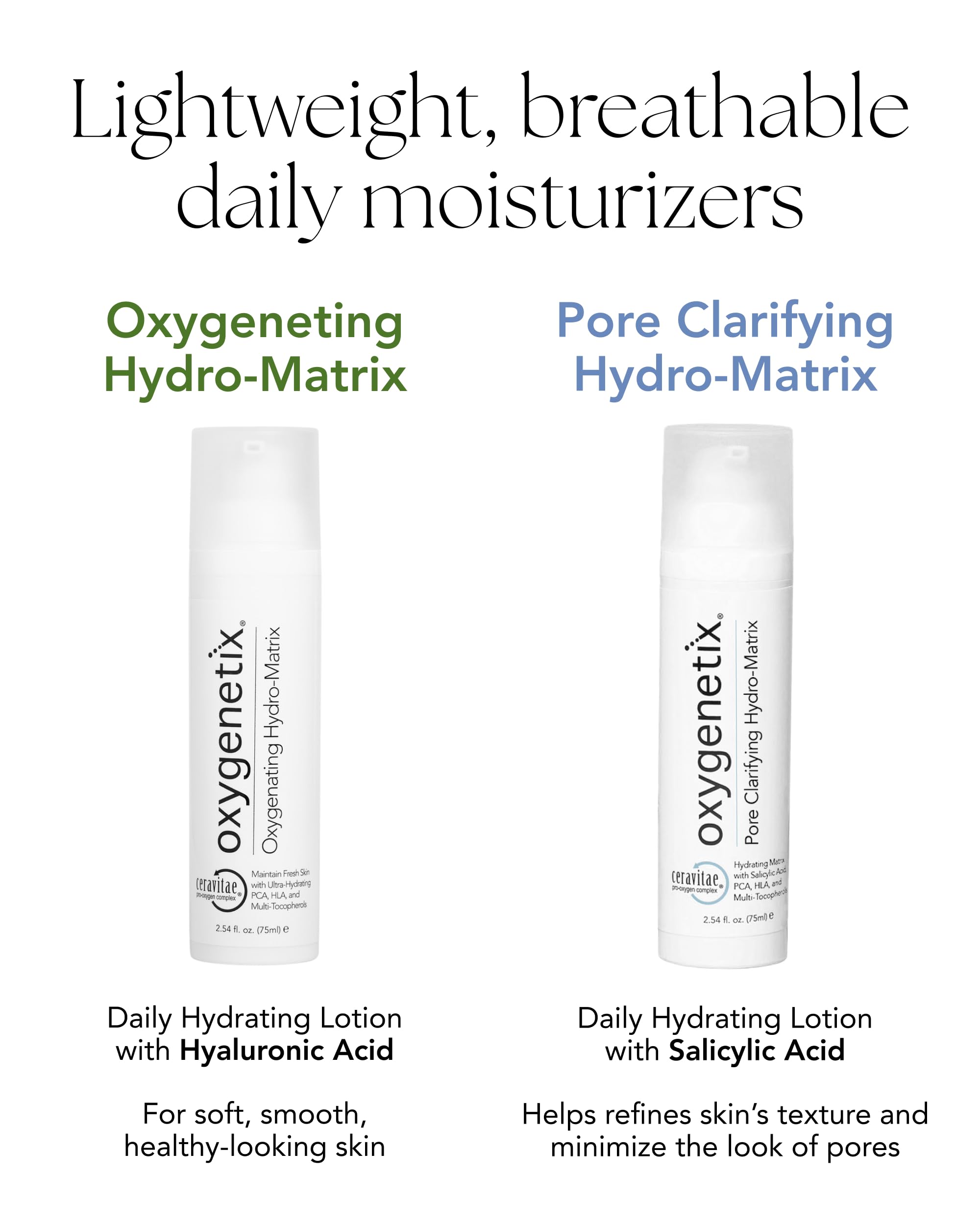 Oxygenetix Pore Clarifying Hydro-Matrix | Hyaluronic Acid Face Cream & Moisturizer for Clear-Looking Skin | Daily Hydrating Lotion with Salicylic Acid (2.5 oz)
