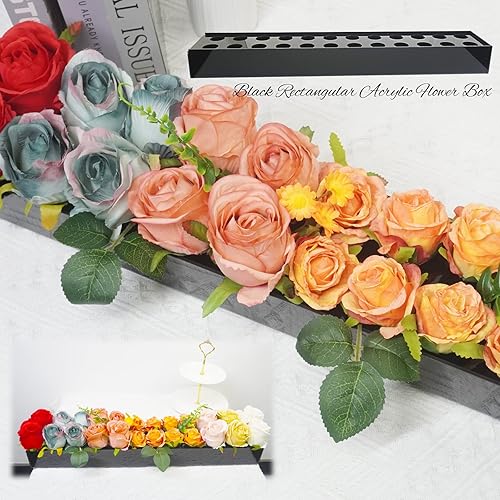 Miniatura 9 de Jarrón largo de acrílico con agujeros para flores, florero rectangular transparente, caja de flores acrílicas, longitud de 121824 pulgadas para