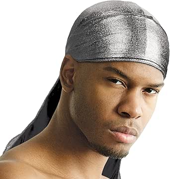 Titan Silky Metallic DU RAG Silver/Black Silk Durag for Men Satin Durag ...