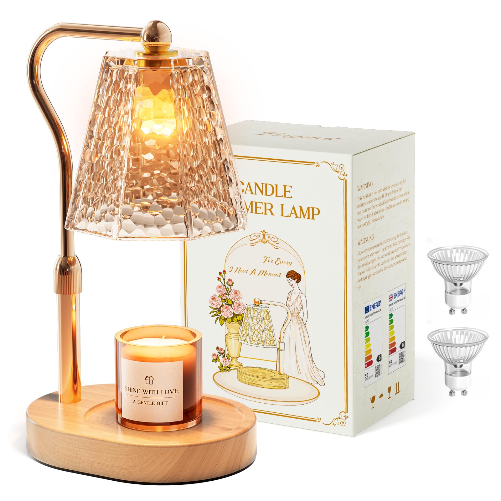 Candle Warmer Lamp with Timer, 2025 Adjustable Height & Brightness, Electric Wax Melter for Scented Jar Candles, Flameless BurnLKer for Christmas, Birthday, New Year’s Home Decor Gift with 2 Bulbs