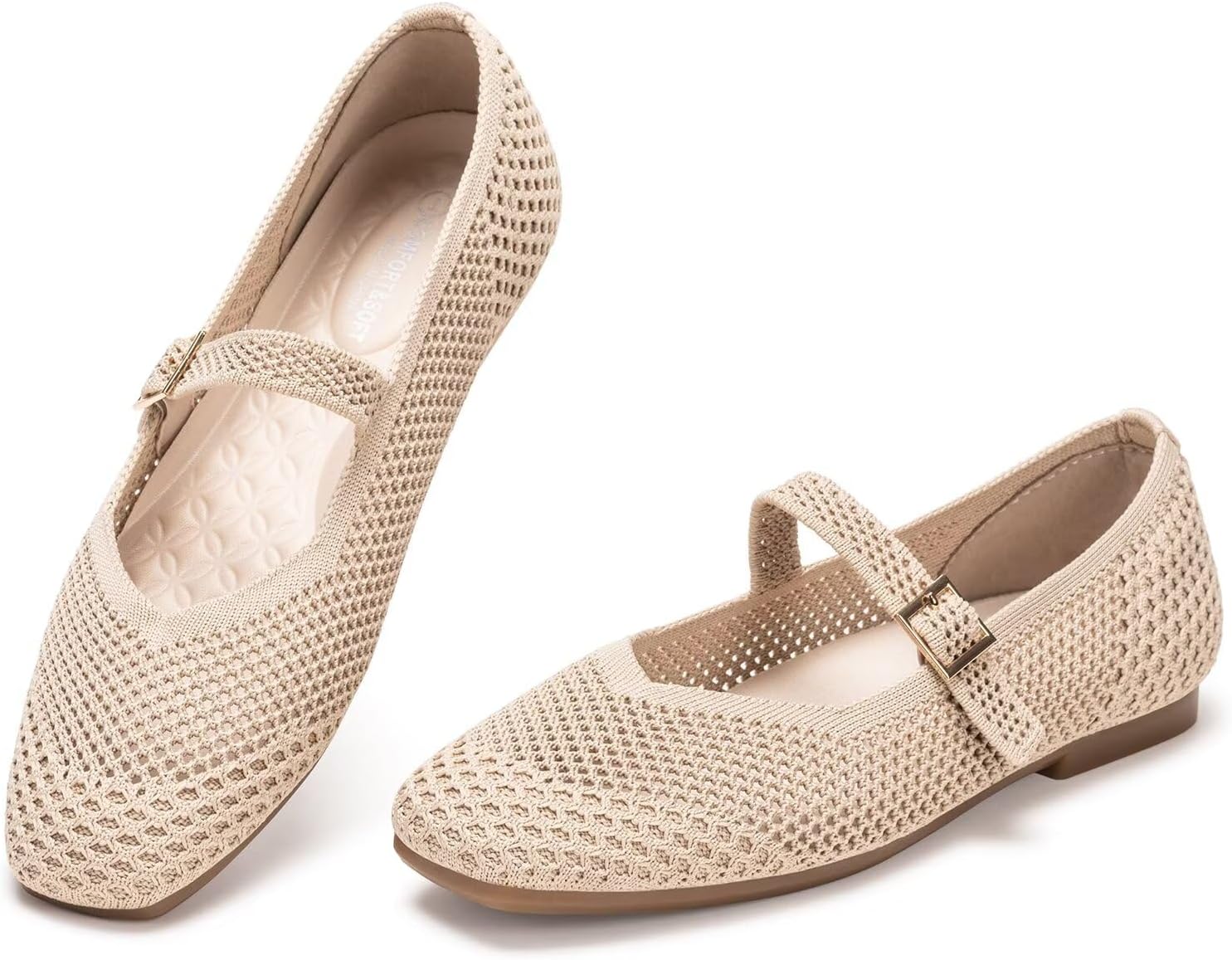 Frank Mully Womens Casual Flat Shoes Square Toe Shoes Knitted Mesh Flat Comfort Work Flat Shoes for Daily Washable - Image 4