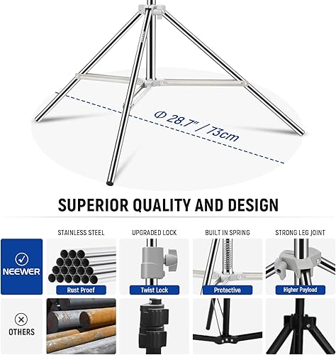 Miniatura 6 de NEEWER ST-190SS - Soporte de luz mejorado de 75 pulgadas74.8 in con resorte de acero inoxidable, plegable para fotografía con juntas de tubo más