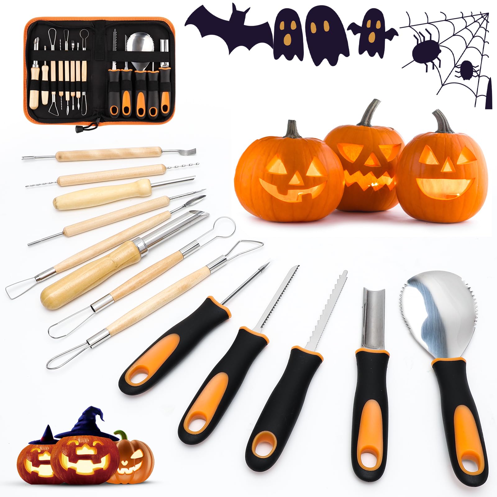 Professionelle Schnitzmesser Halloween Kürbis Schnitzset 13-teilig - Edelstahl Werkzeuge Mit Tasche 13-teiliges Schnitzwerkzeug