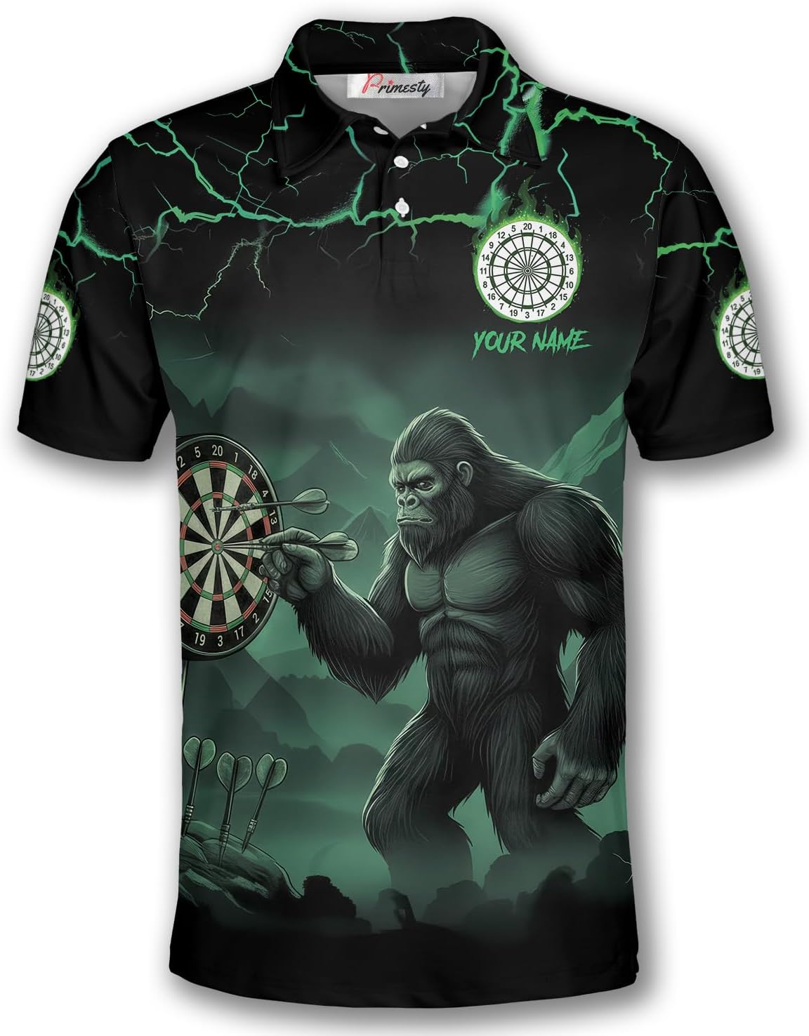 PRIMESTY Bigfoot Dart Shirts, Custom Sasquatch Dart Polo Shirts, Bigfoot Darts Jerseys for Men and Women