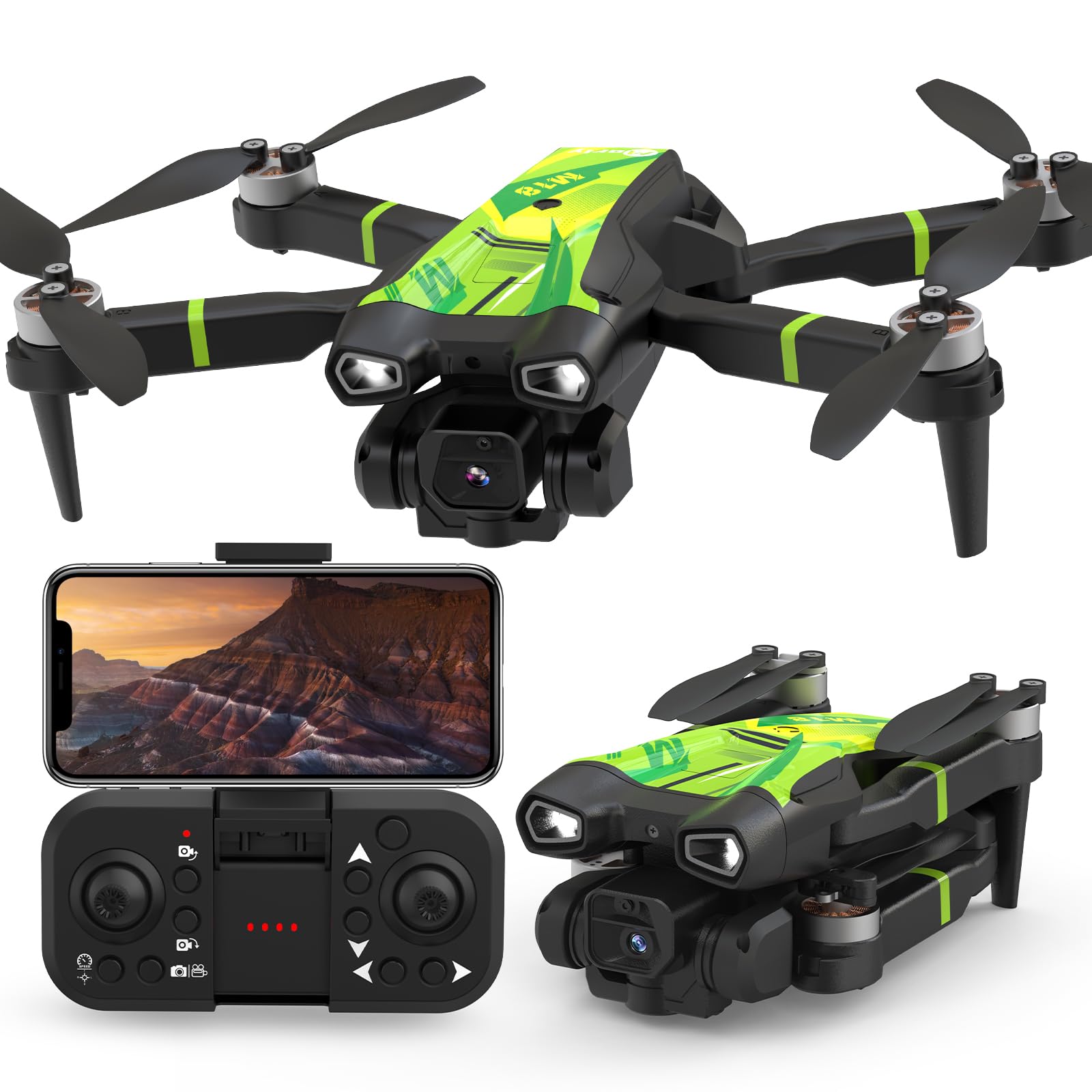 M18 Mini Dron Plegable con Cámara 4K Motor Brushless Drones para Principiantes Adultos Despegue/Aterrizaje con Un Botón Acrobacias 3D Modo sin Cabeza RC Quadricóptero Fácil de Volar