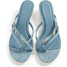 Thong Kitten Heels Strappy Sandals Open Round Toe Heeled Sandals Slip On Mule Shoes Buckle Summer Casual Party Dressy