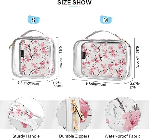 Miniatura 4 de Cherry Blossoms Clear Toiletry Bag for Traveling,2 Pack Makeup Cosmetic Bag with Zipper,Travel Bag for Toiletries,Travel Essentials 21215236