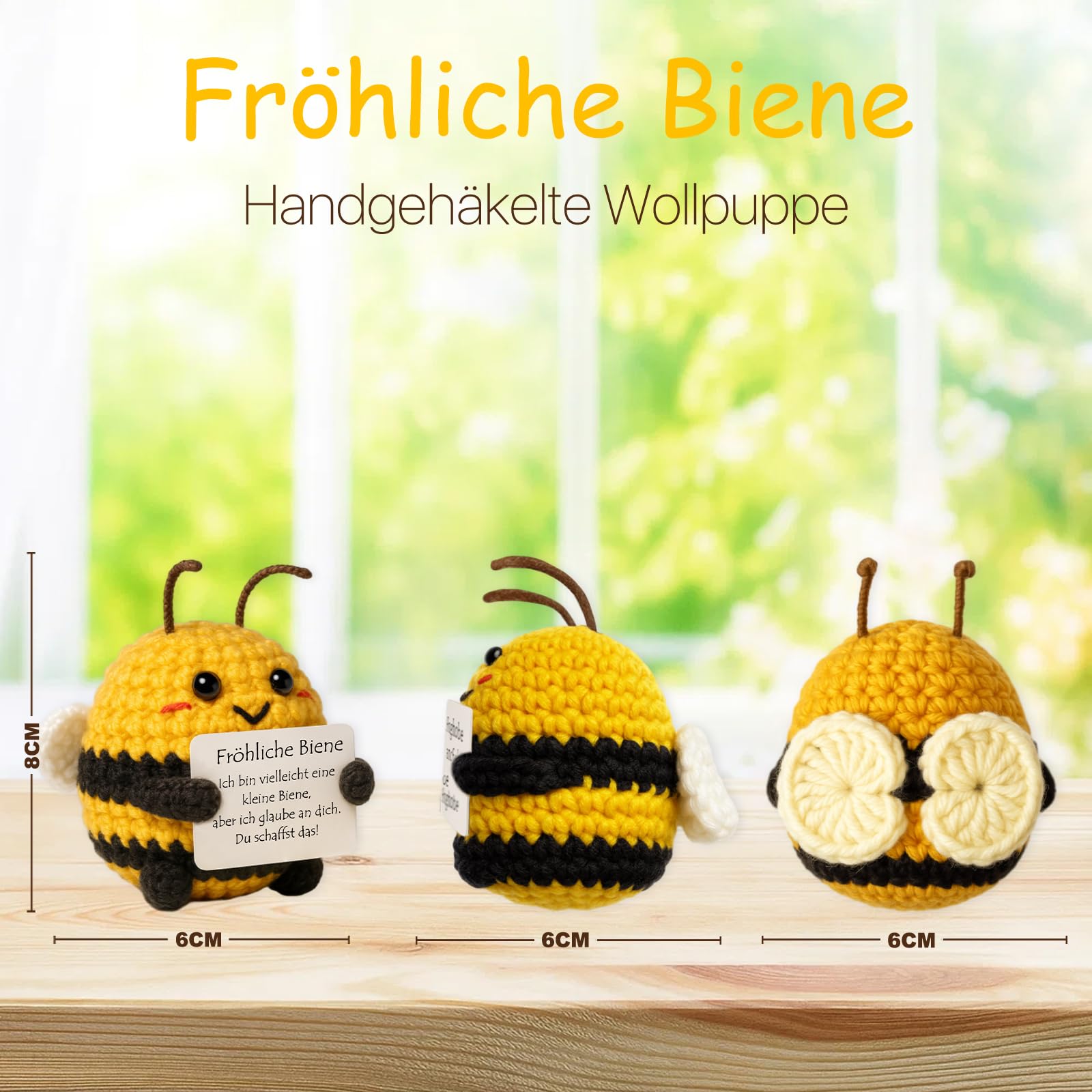 Geschenk für Frauen, Männer & Kinder, 325ml Tasse mit Strick-Deko Fröhliche Biene Glücksbringer, Geburtstag, Weihnachten, Gute Besserung, Prüfungsgeschenk, Abschiedsgeschenk