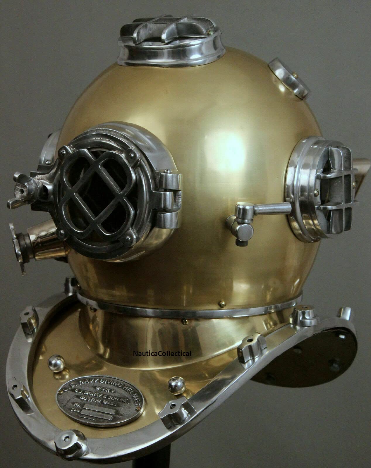 Casque de plongée US Navy Mark V - Style antique - En acier massif et laiton - 45,7 cm