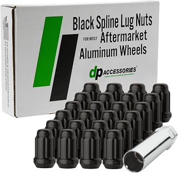 DPAccessories Lug Nuts Compatible with 1997-2004 Mitsubishi Montero Sport | Black Spline Style | Aftermarket Aluminum Wheels Only | Set of 24 Wheel Nuts & 1 Tool | DMIMNS01A-BK/1