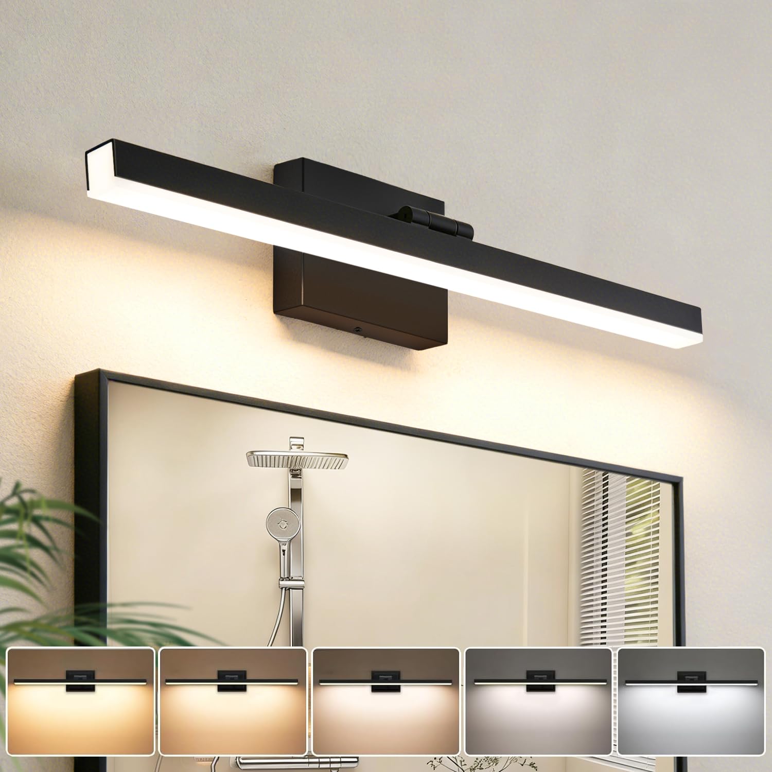 IZORRO - 61 cm IP44 16 W dimmbare 5CCT LED Vanity Light Bar Einstellbare Badezimmer Lichtleiste Schwarz