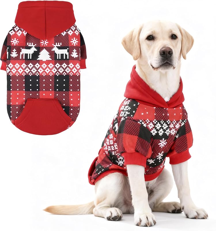 Casaco de Inverno para Cães KOOLTAIL com Capuz, Xadrez Vermelho, Bolso e Abertura para Guia, XL