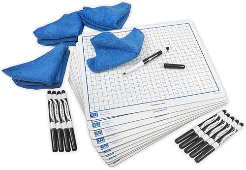 EAI Education Pizarras de borrado en seco con rejilla de centímetro: kit de doble cara de 9 "x 12" - Paquete de 10