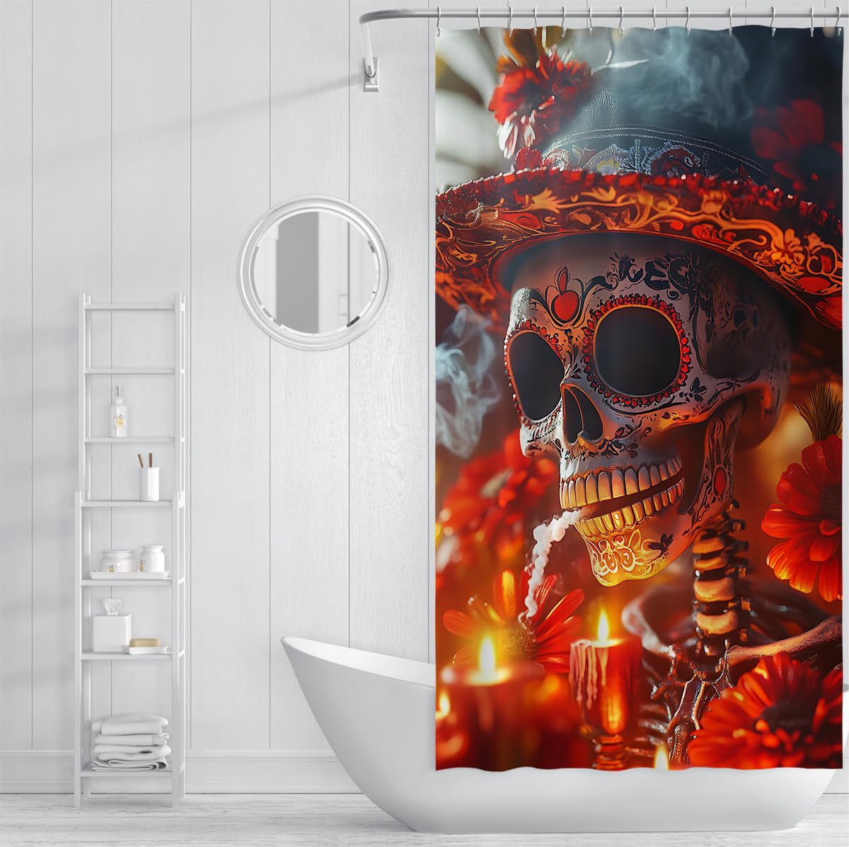 Tende Doccia Scheletro Rosso Halloween Day of The Dead 200x200cm