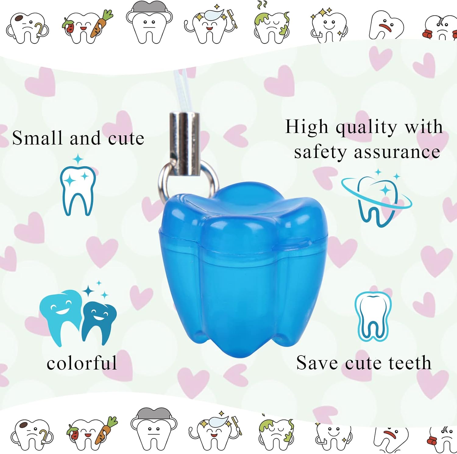 50-Piece Tooth Saver Necklaces, Tooth Necklace Little Box for Lost Teeth, Milk Teeth Storage Cases for Children Tooth Fairy Bag School Classroom Party Supply