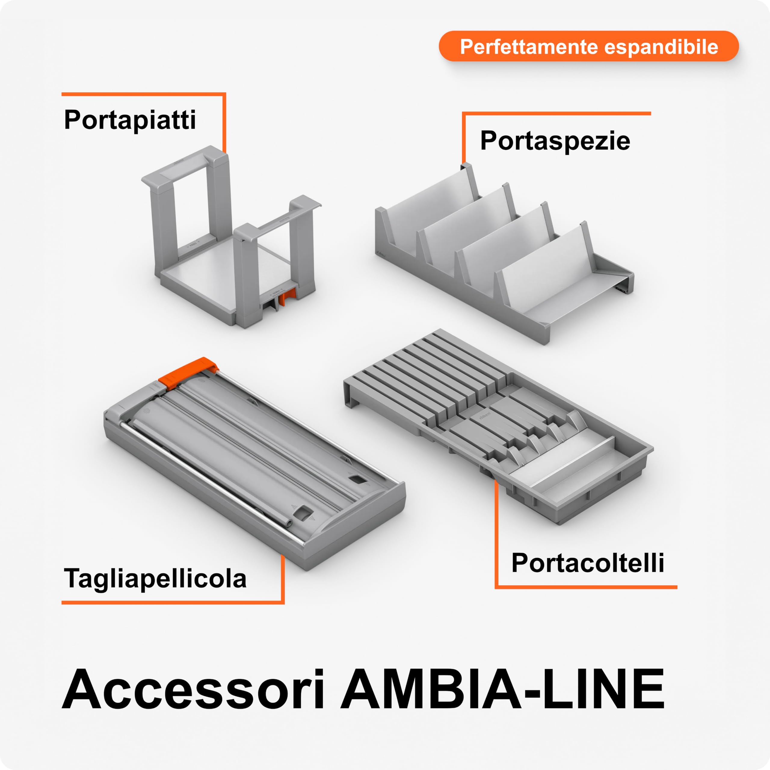 Qualità premium BLUM I Portaspezie AMBIA-LINE per cassetti I Ripiano per spezie I Spice Organizer per cassetti da cucina | Può contenere fino a 16 barattoli di spezie/pacchetti di spezie, scomparti inclinati per una panoramica e un accesso rapido