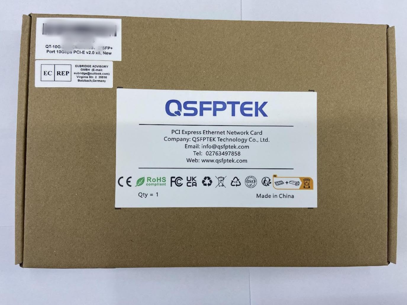 QSFPTEK 10G SFP+ Carte RéSeau pour Intel X520-DA1, 10Gb SFP+ Single Port Ethernet PCIE Card avec Chip Intel 82599EN, PCIe 2.0x8, 10G LAN PCI-E De Windows 7/8/10/Linux/Vmware(Radiateurs Blancs/Noirs)