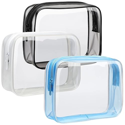 F-color Bolsa de aseo transparente  Paquete de 3 bolsas de aseo aprobadas por la TSA, bolsa de maquillaje transparente, bolsa de cosméticos
