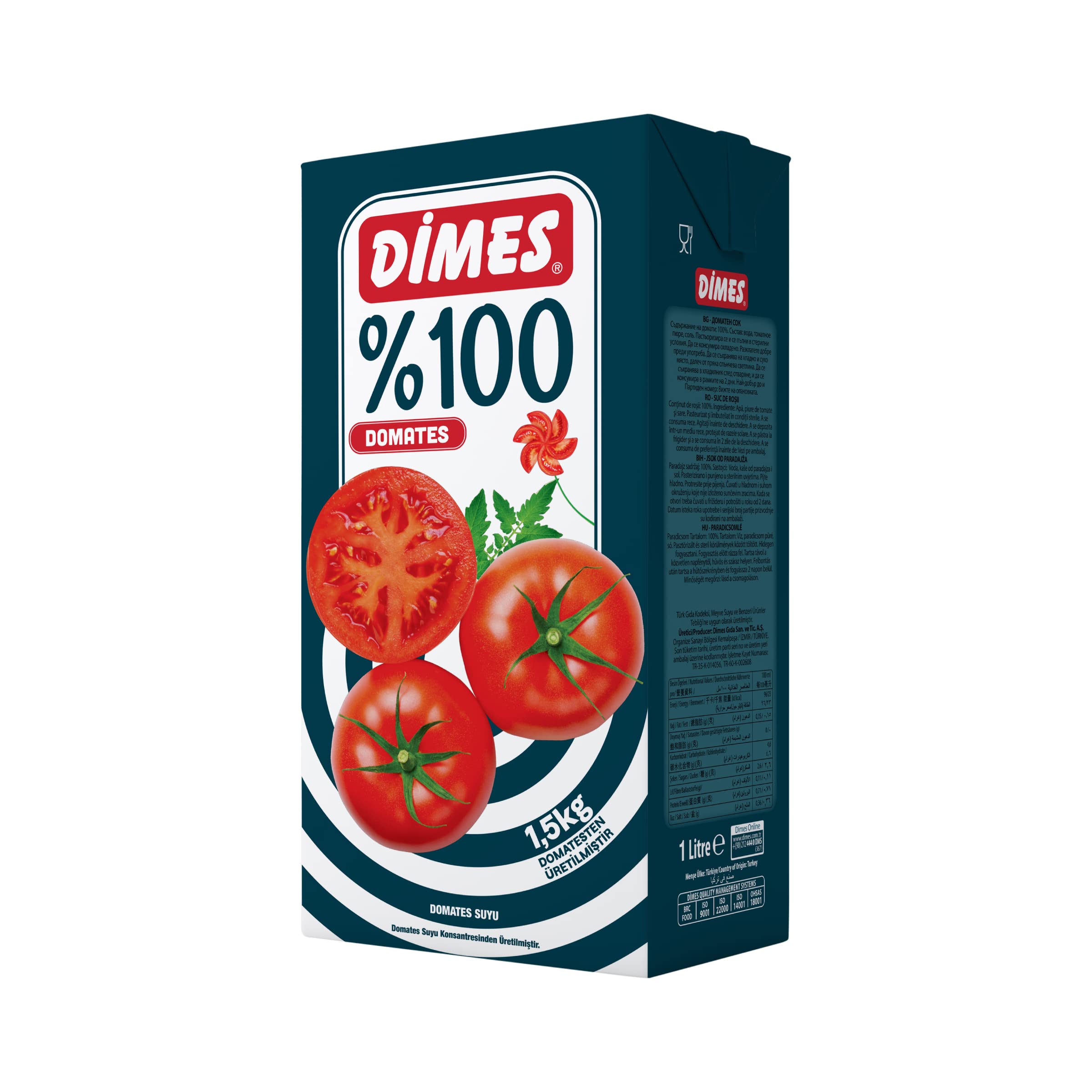 Dimes%100 Saf Domates Suyu Tetrapak 1000 ml