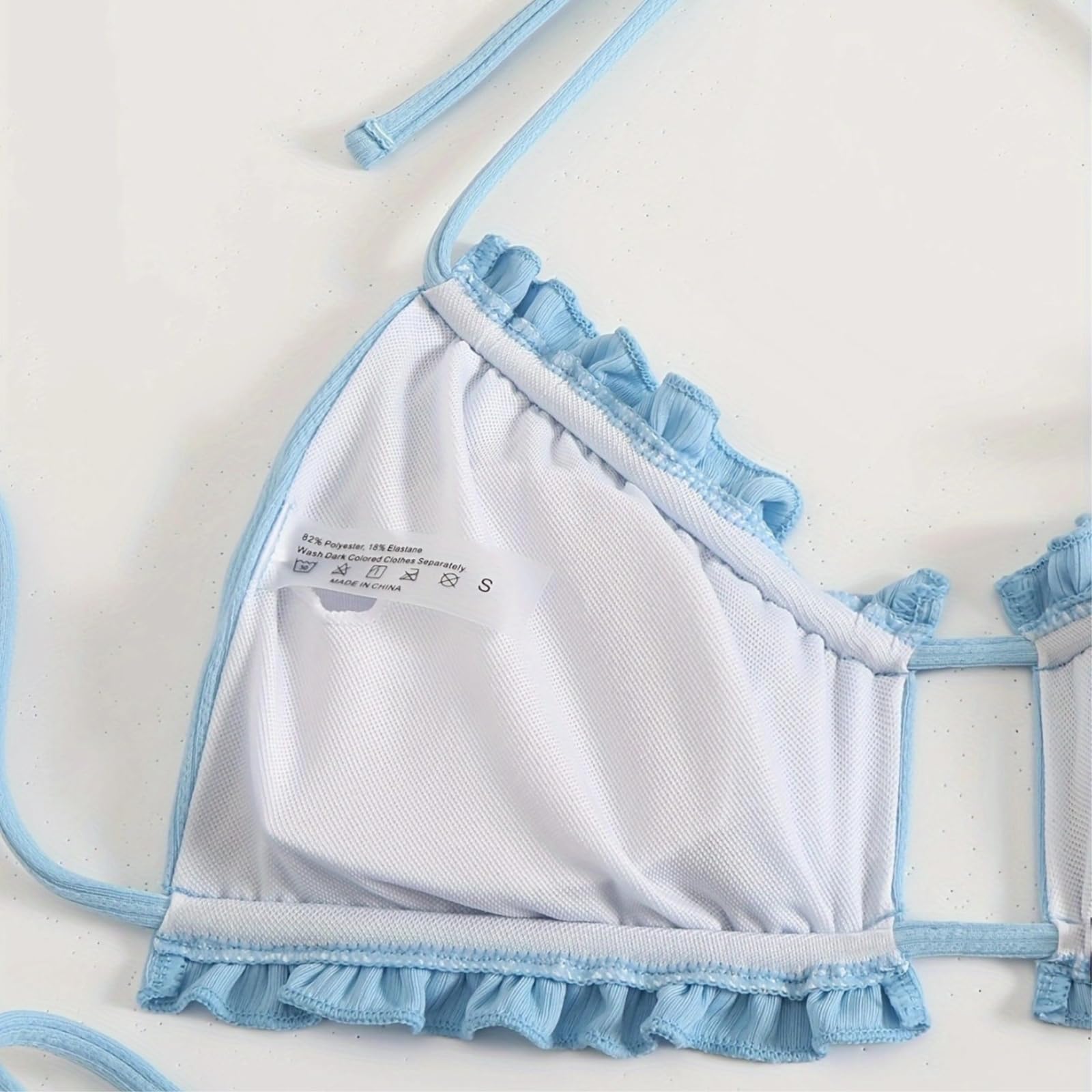 Bikini Mujer Mujeres Color Ribbed Set Cortado Triángulo Traje De Baño Dos Piezas-Blue-s