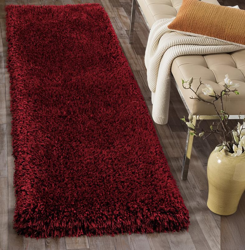 Image of FIASCO Tie Dye Shaggy Carpet Bedside Runner | 2 Inch Pile Height Back in Canvas for Bedroom, Kids Room, Guest Room Microfiber Soft Plush Fluffy Shaggy Carpet | 1.5x4 Feet Red Black Mix