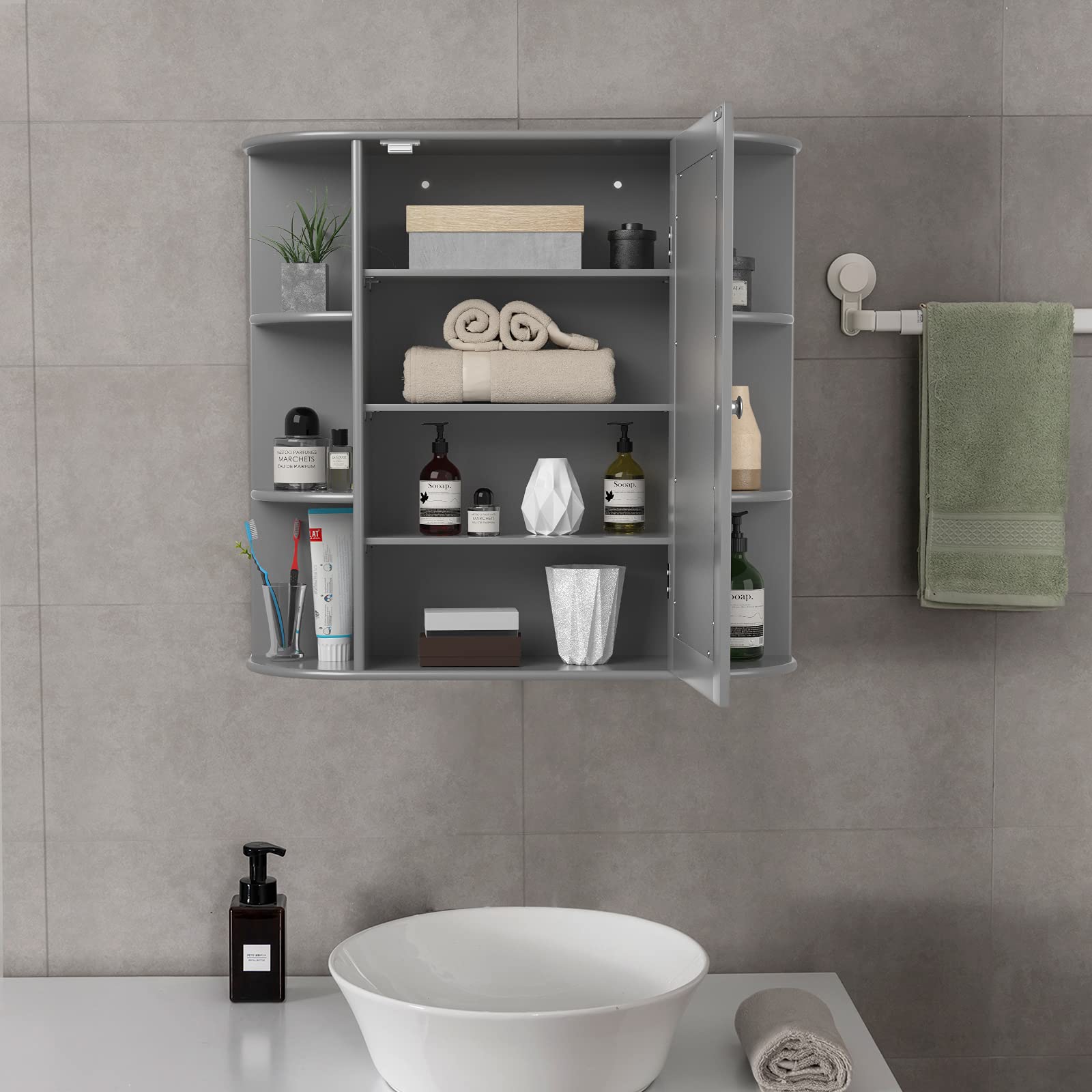 Tangkula Bathroom Medicine with Mirror, Wall Mounted Bathroom