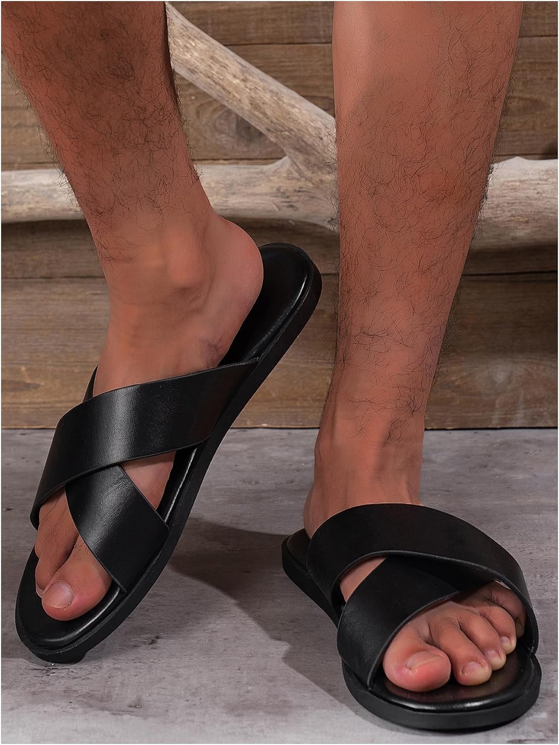 GORGLITTER Men's Leather Flip Flops Sandals 2026 Footwear Criss Cross House Slippers Summer Beach Slide Sandals