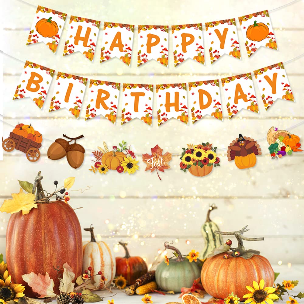 Amazon.com: Fall Happy Birthday Banner – Cute Thanksgiving Birthday Party  Decorations Set, Colorful Harvest Autumn Theme Party Decorations Orange  Pumpkin Patch Party Supplies : Toys & Games