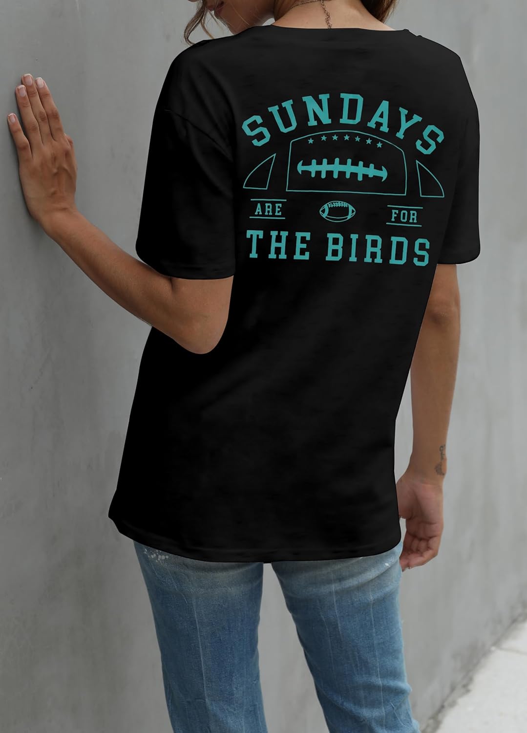 Football Shirt for Women Sunday Funday T Shirt Game Day Tee Cute Print Crewneck Tee - Image 4
