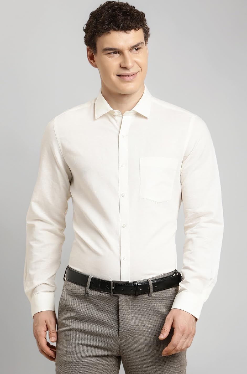 Men Slim Fit Solid Cotton Linen White Formal Shirt