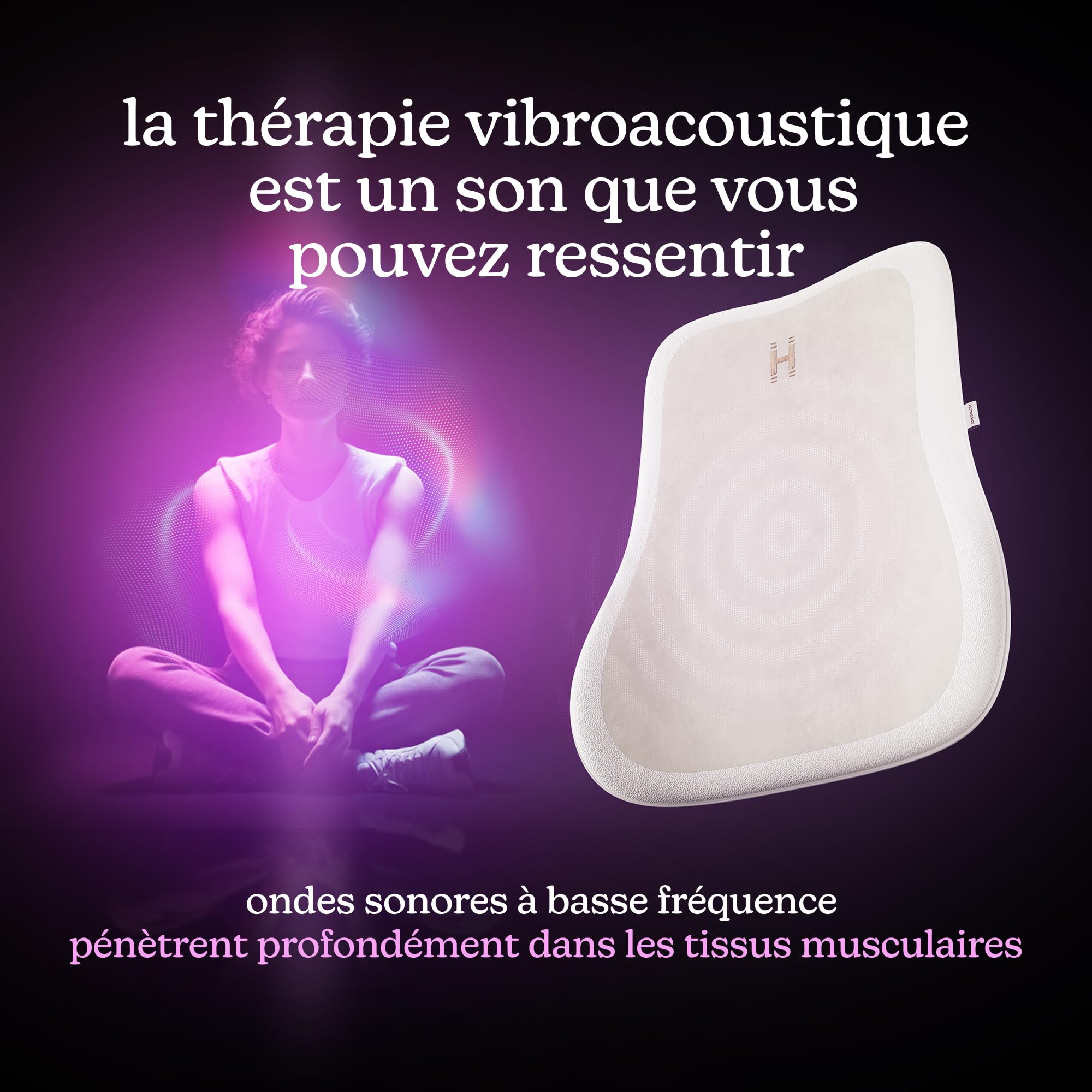 Homedics Bridge Coussin de Massage Vibroacoustique | Pour Chaise, 5 Pistes Audio, Diffusion Bluetooth, Ondes Sonores Basse Fréquence, Apaiser le Corps et l'Esprit