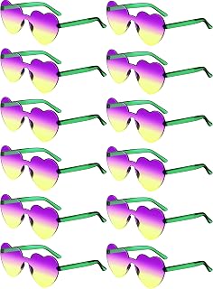 Photect 12 Pair Valentine's Day Pink Red Heart Sunglasses Rimless Candy Color Glasses for Women Men Party Favor