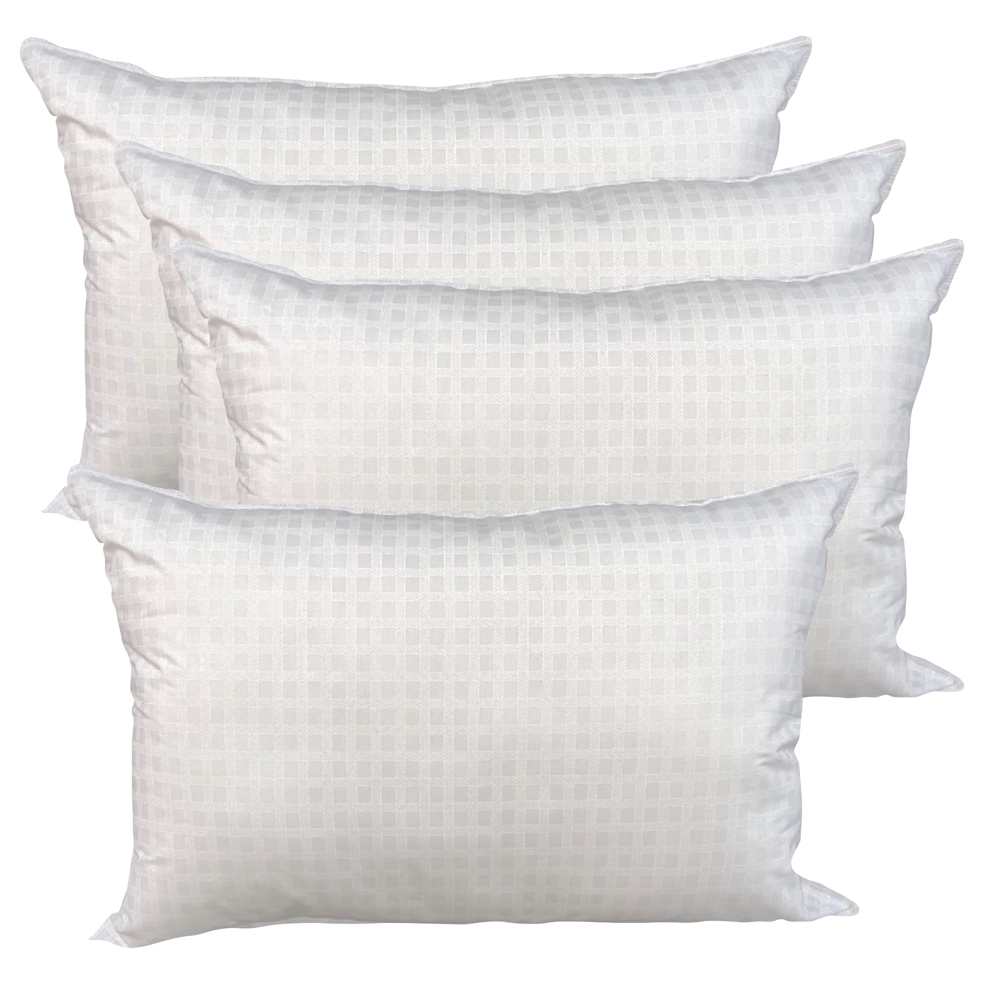 adsin Hotel Pillow Hollowfibre check Jumbo Bed Pillows Luxury Bounce Back Quality Standard Pillow White (Soft, Pack of 4)