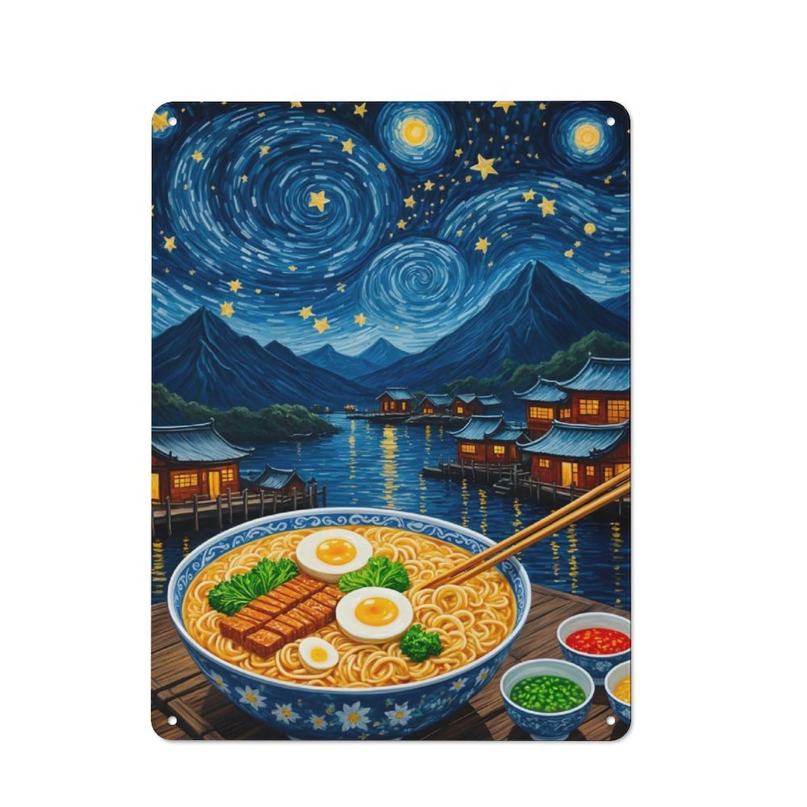 Classic Kitchen Metal Sign 40x30cm Featuring Ramen Starry Night, Cafe Wall Decor for Restaurant, Kitchen, Counter Or Breakfast Nook
