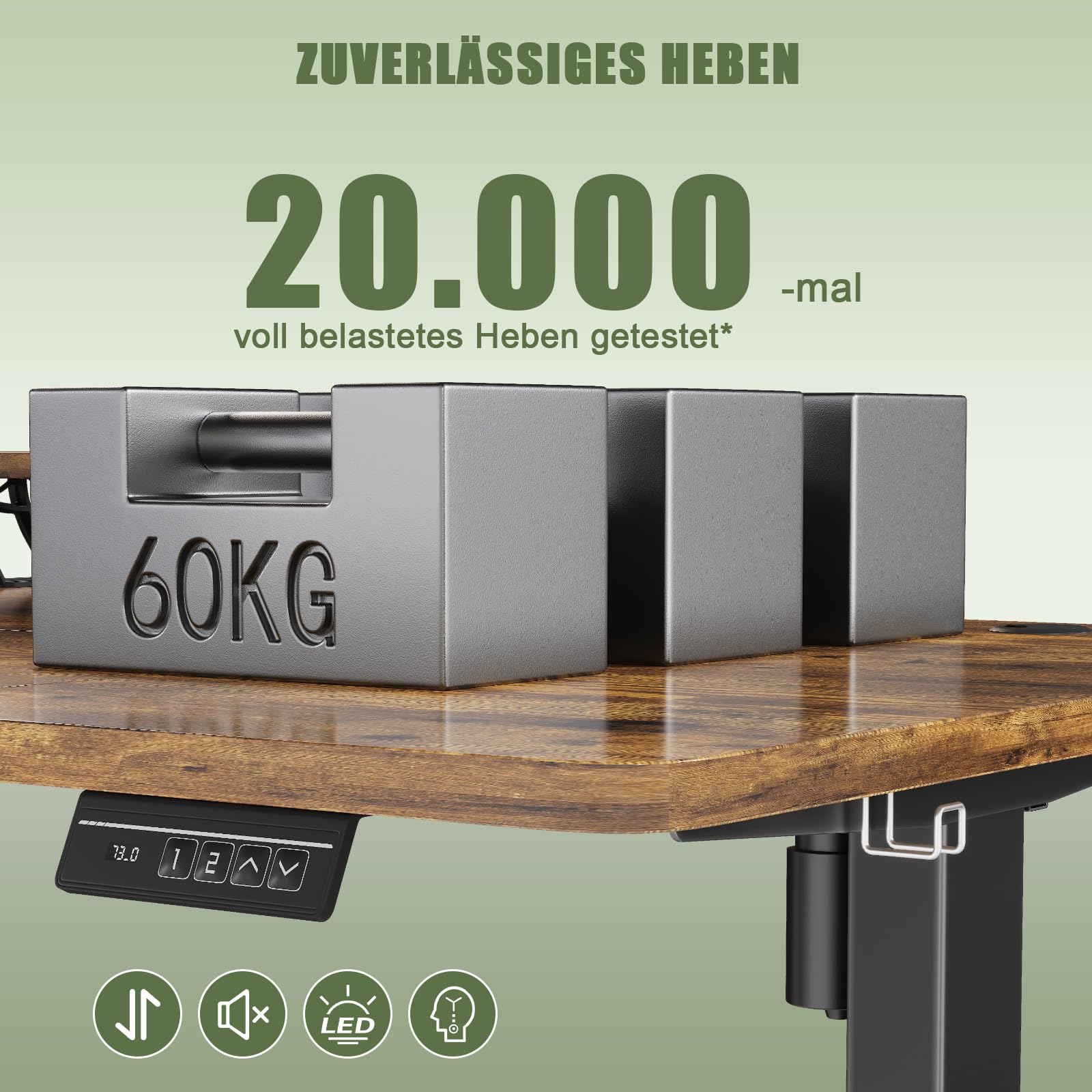 Devoko Höhenverstellbarer Schreibtisch 160×70cm mit Monitorständer | Schreibtisch Höhenverstellbar Elektrisch mit 2 Höhen Memory-Steuerung, Ergonomisches Sitz-Stehpult,Vintagebraun