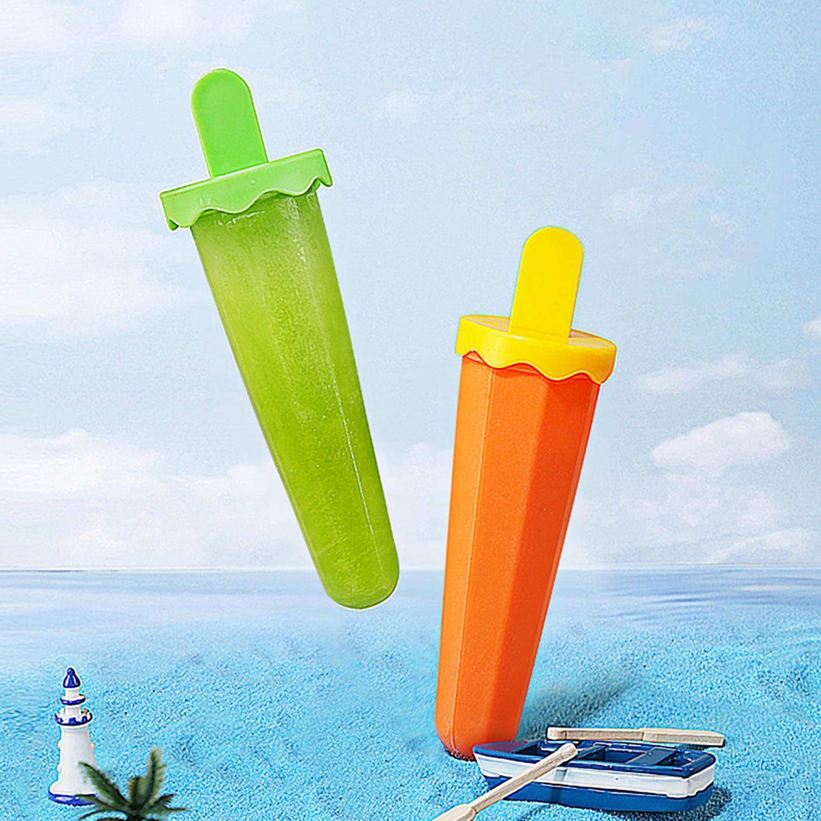 Moldes para polos， 5 moldes de silicona for paletas de hielo de fácil liberación con protección contra goteo, reutilizables, fáciles de usar.(Blue)