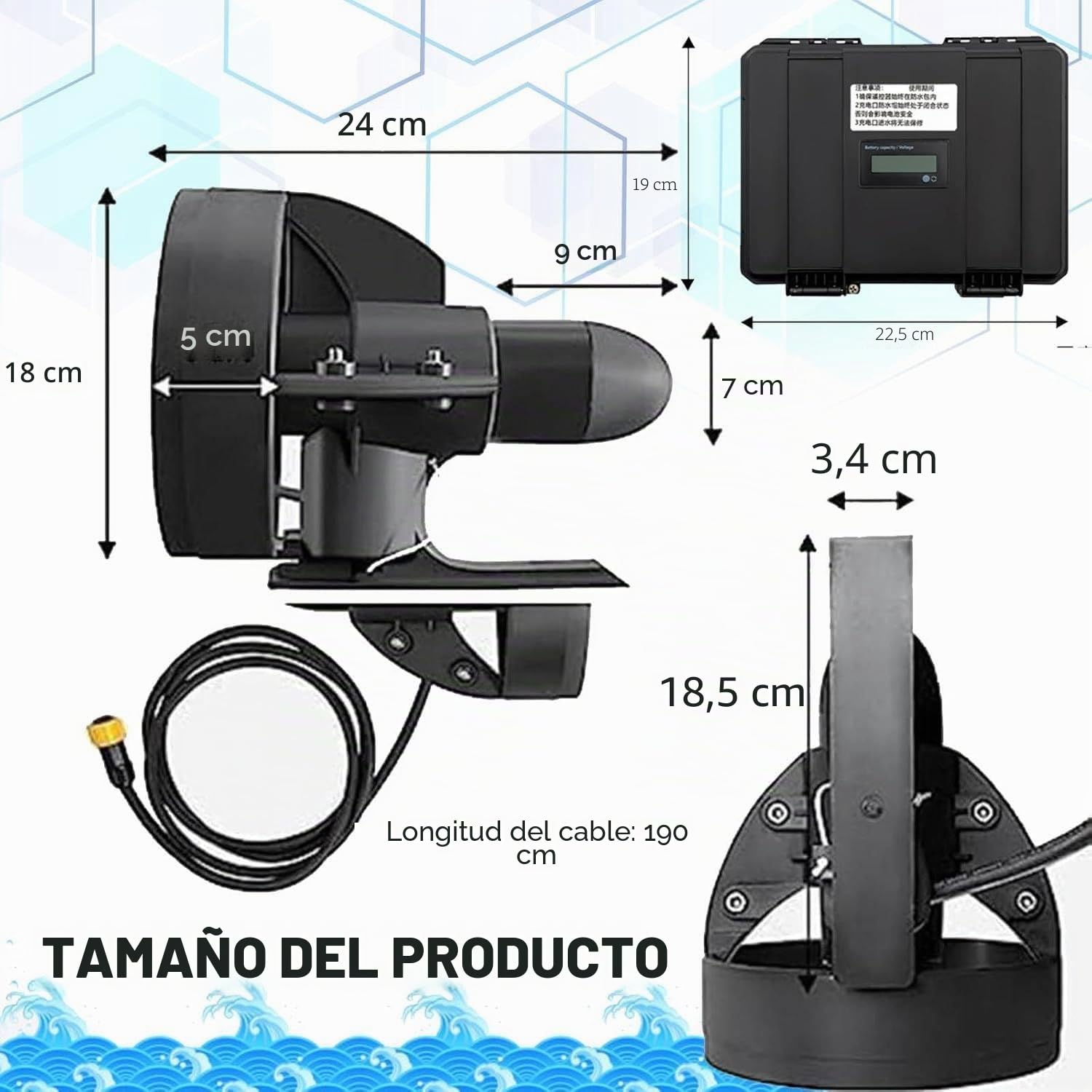 Kit de Propulsión Motorizada Eléctrica para Tablas de Surf - Motor Subacuático Recargable de 12V para Tablas de Surf, SUPs y Kayaks