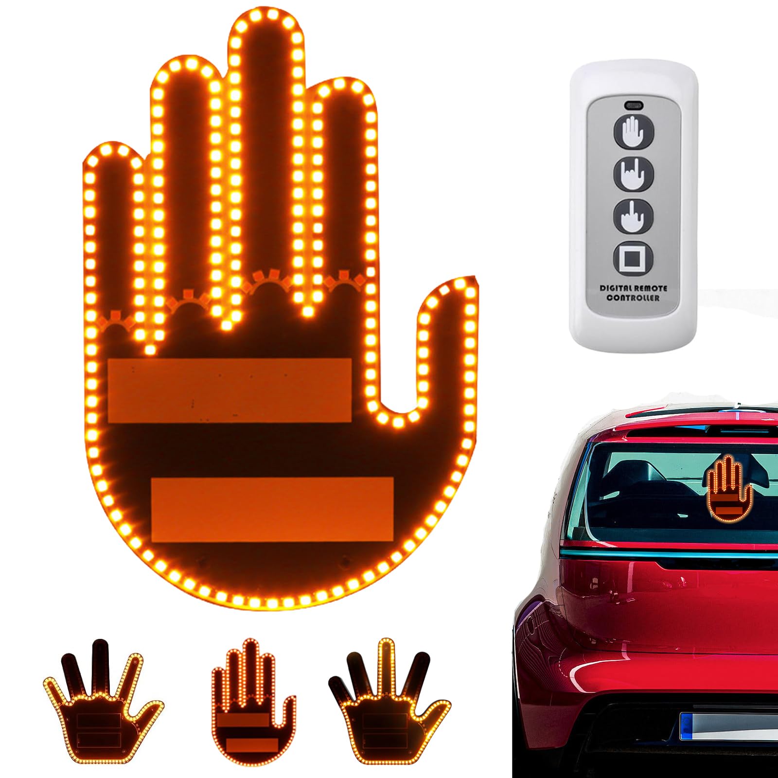HASAIKA® Luce con il Dito per l'auto, Divertente Auto Luce Dito, Luce con Gesto del dito con Telecomando, Adesivo per Lampada a Mano con Gesto Medio per Luce Interattiva Display Dito