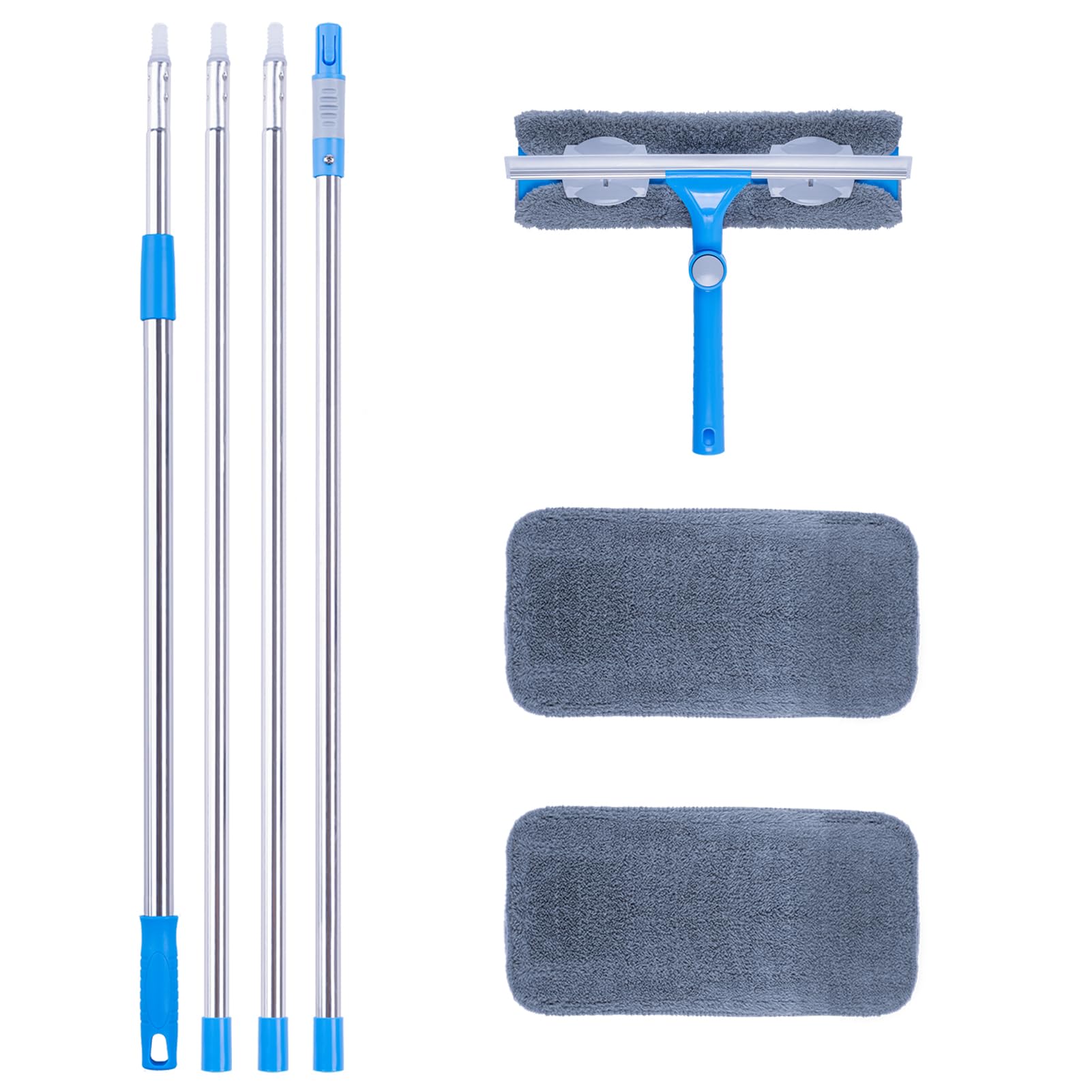 Mitclear 3-en-1 Nettoyeur de Raclette Vitre Kit(3,7m) avec Manche Telescopique,Extensible Balai Lave vitre avec Raclette (31cm) pour fenêtres Hautes Intérieures/Extérieures