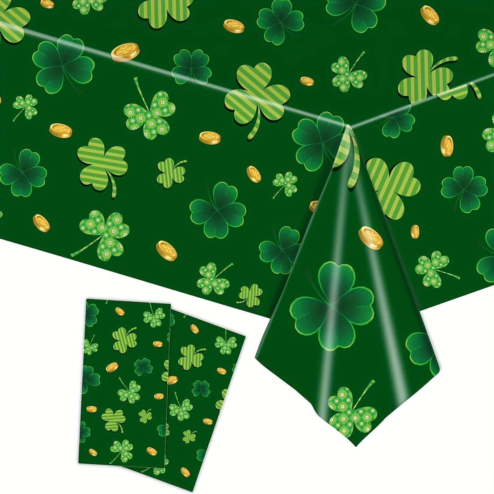 137 * 274cm St.Patrick's Day Party Tablecloth Plastic Table Cover,2Pcs Irish Green Shamrocks Clovers Happy St Patrick Day Table Cloth Party for Irish Party Supplies St Patrick's Day Party Decorations