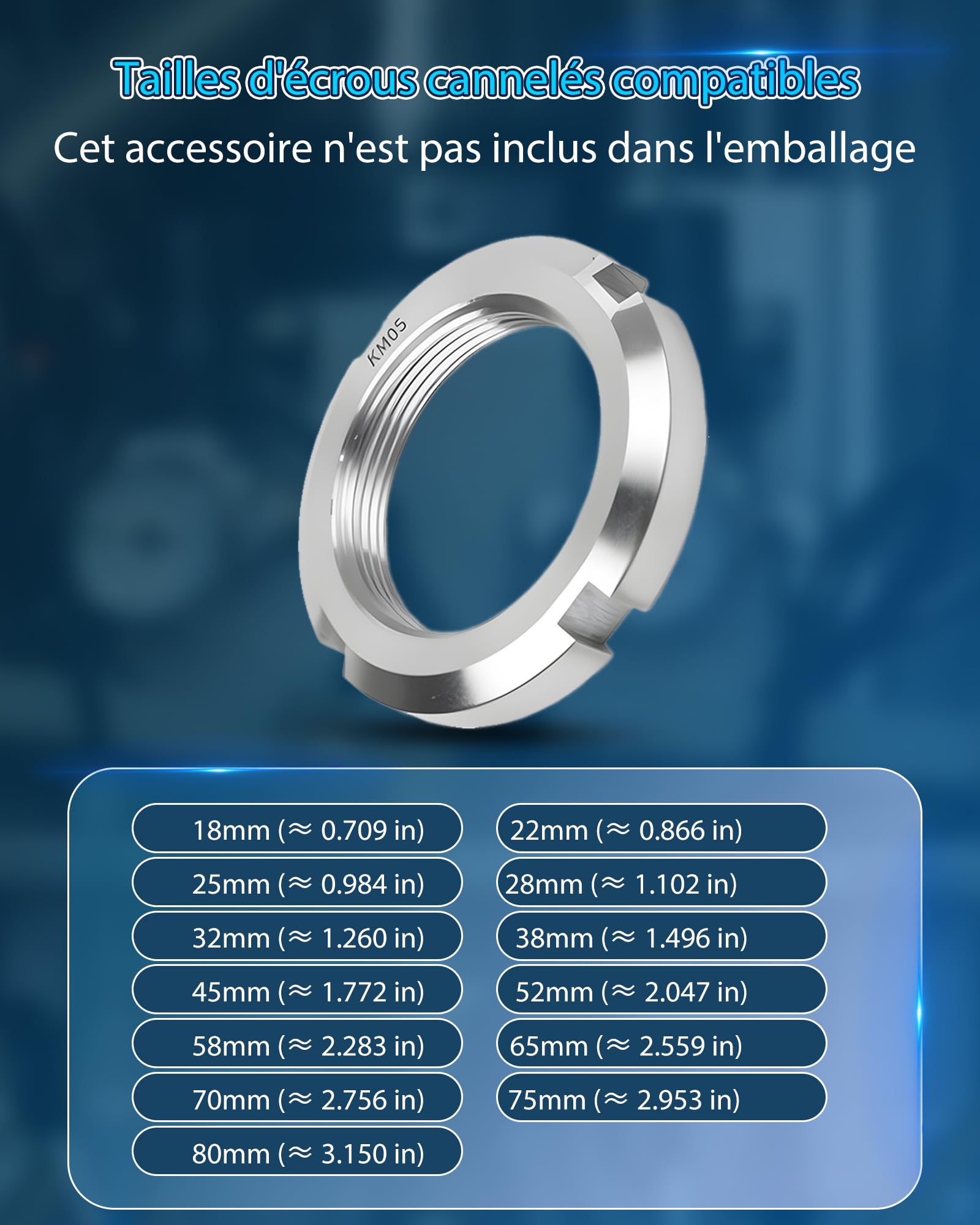 Lot de 13 inserts d'écrous à couronne profilés lourds avec entraînement 1/2" KM0-KM12 Douille pour écrous Crantés pour KM, KML, HM, HML, HMLL avec Denture Intérieure pour Retrait et l'Installation