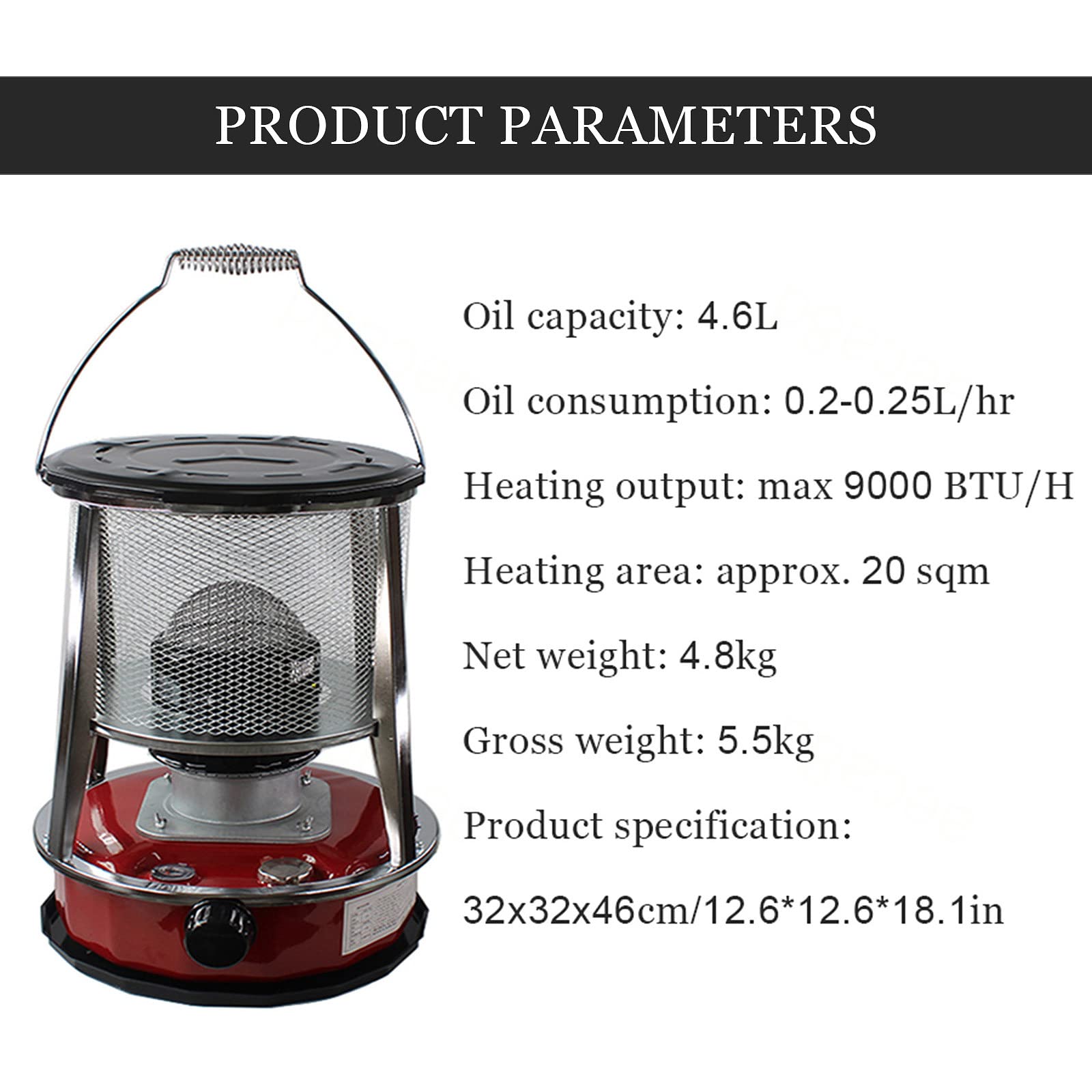 Estufa De Queroseno 4,6/6L, Calentador De Estufa De Queroseno, Quemador De Estufa De Queroseno con Mecha, Calentador De Parafina para Camping, para Interior/Exterior,4.6Lred