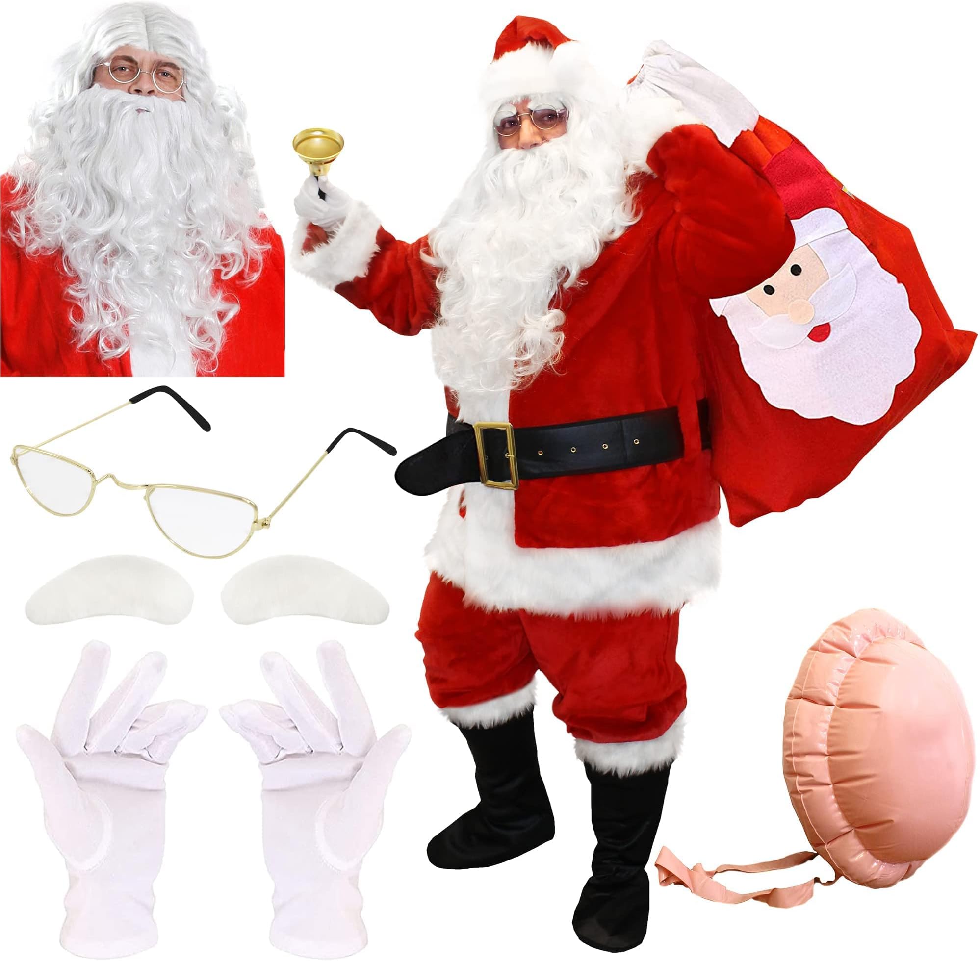 Deluxe Professional Santa Costume Father Christmas Suit Fancy Dress Costume - 13 Piece Velour Quality Plus Sized Santa Claus Costume Adults St Nick Plush X-Mas Outfit