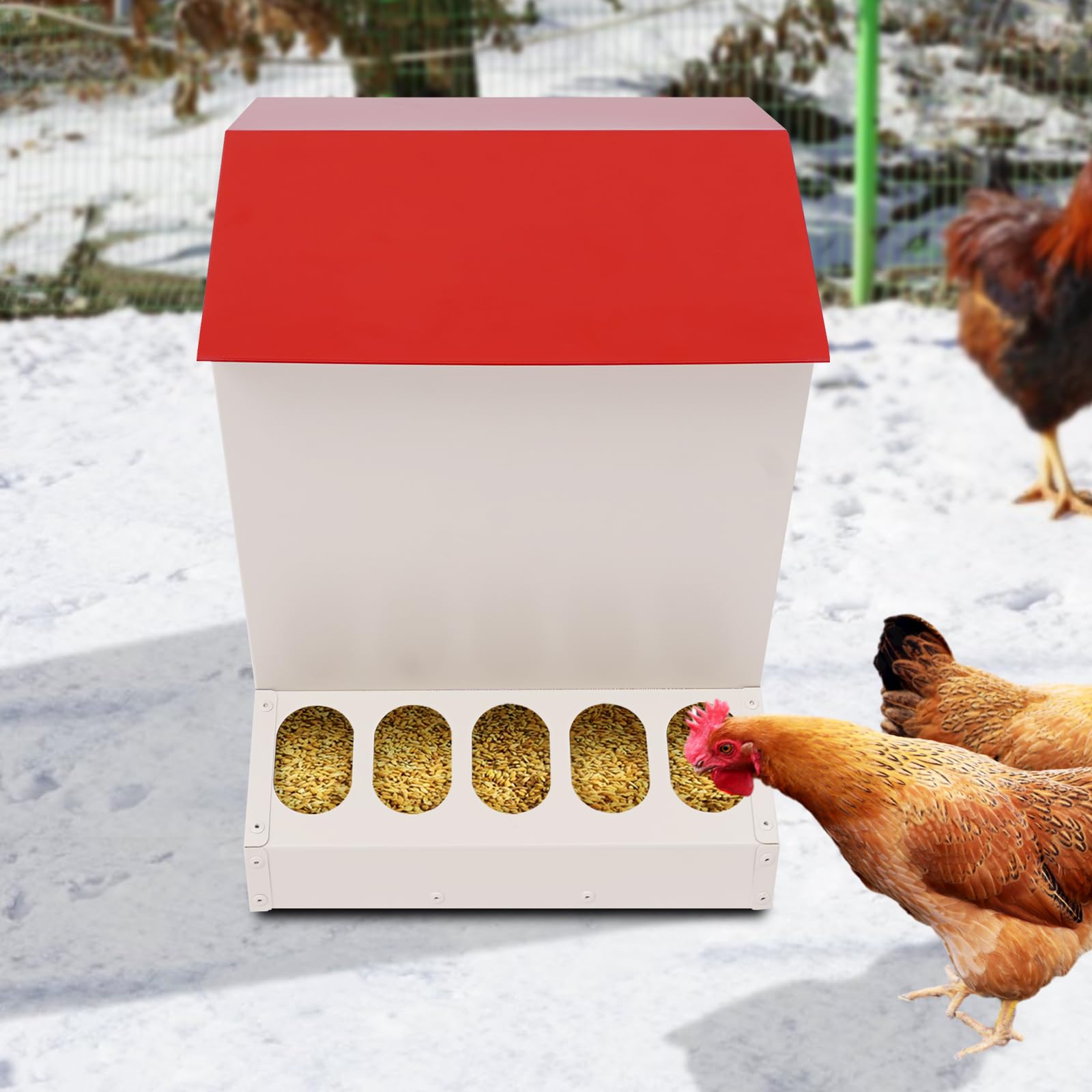 Comedero automático grande para pollos, 11 kg, de metal, con 10 conexiones de alimentación, comedero automático para aves de corral, pollos, patos, pavos, gansos